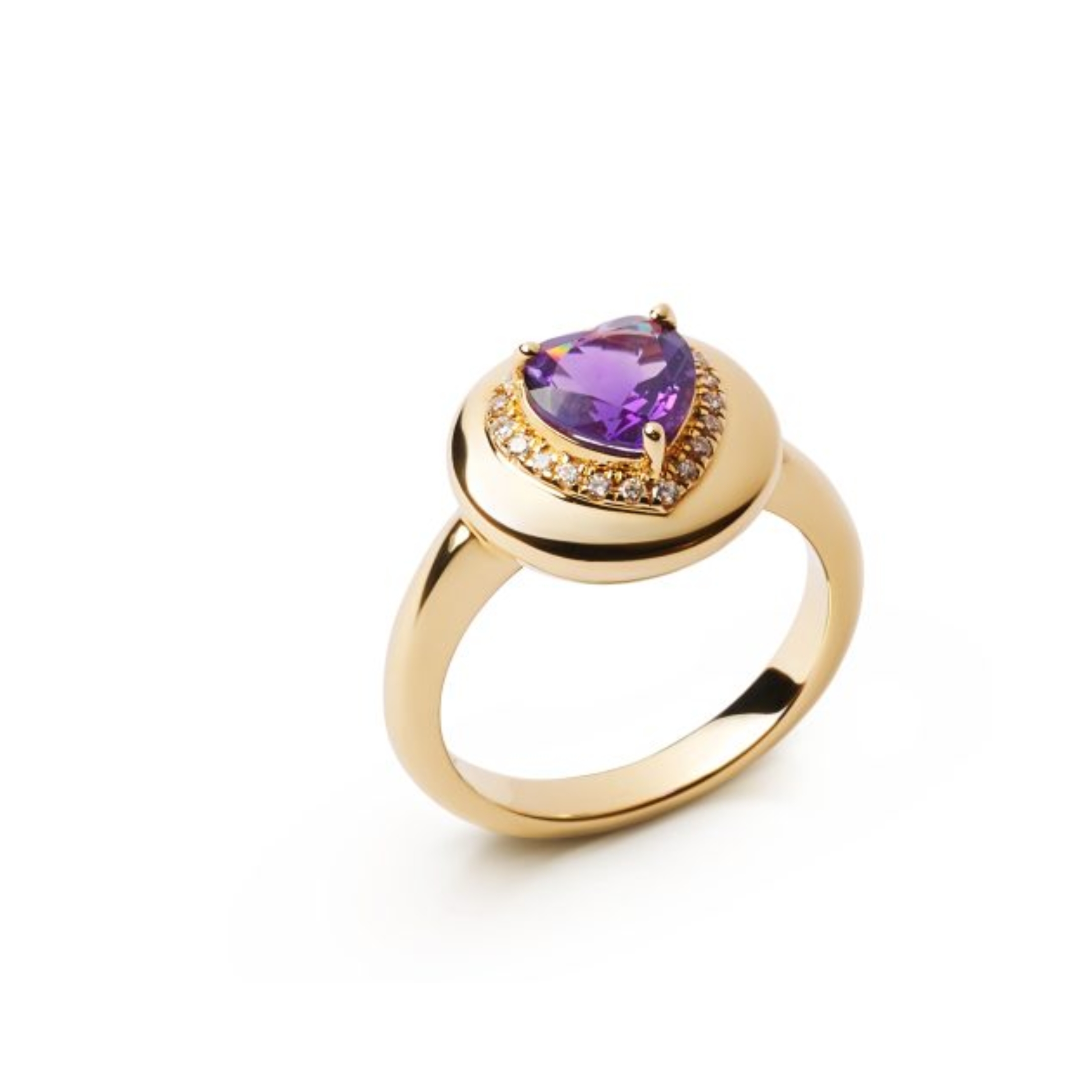 Golden Heart Shaped Amethyst Aura Ring